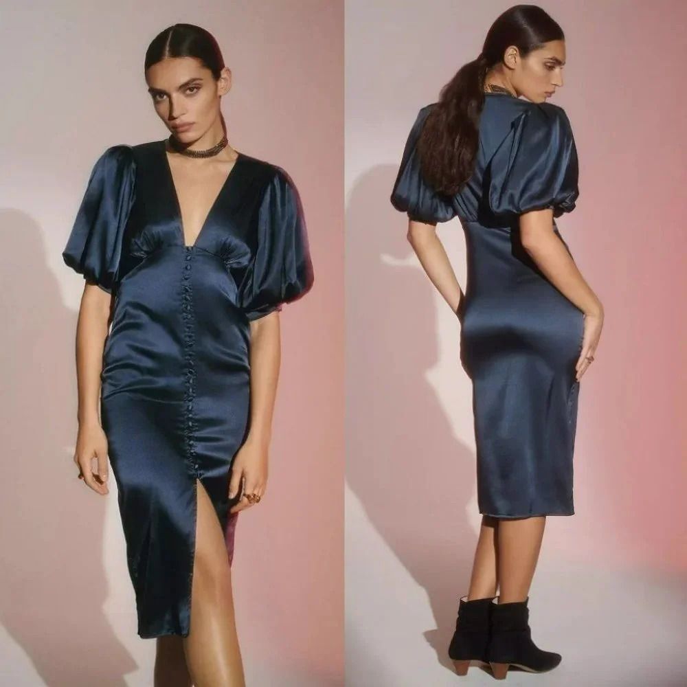 Anthropologie Magali Pascal Puff-Sleeved Midi Dress Size Medium NWOT $495 - Picture 10 of 14